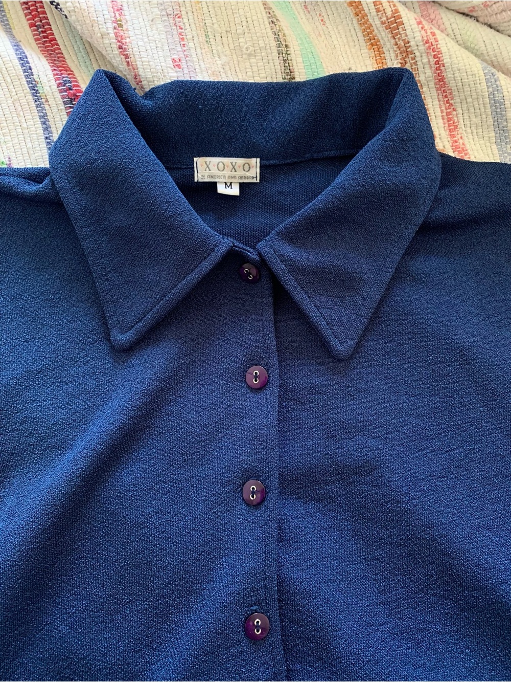 Navy Long-Sleeve Polo Top